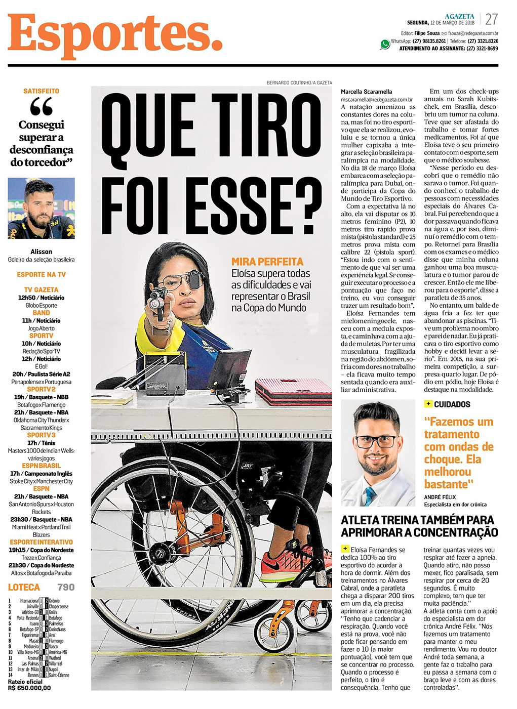 Imagem História de superação da atleta Eloísa Fernanda na revista Gazeta com participação do Dr. André Felix